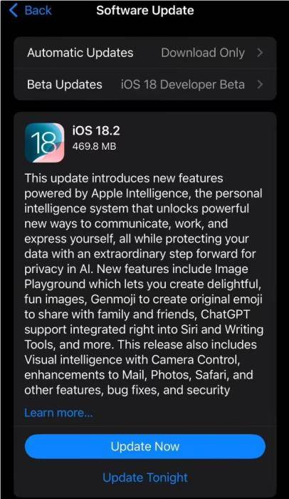 苹果iOS / iPadOS18.2RC2系统发布：优化升级Find My等，扩展Apple Intelligence功能